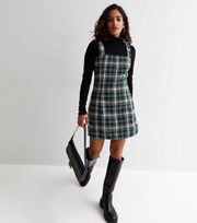 New Look Petite Green Check Boucle Square Neck Strappy Pinafore Dress